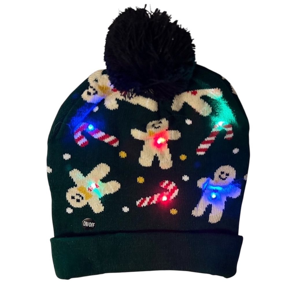 New LED Lighted Christmas Beanie Hat With Pom Pom And 3 Flashing Modes - Unisex